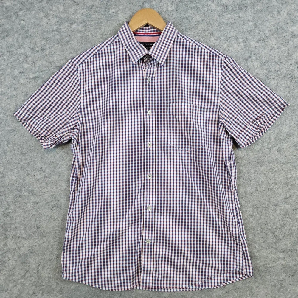 Banana Republic Men's Button Up Shirt Pink Blue White‎ Gingham Checks Size L
